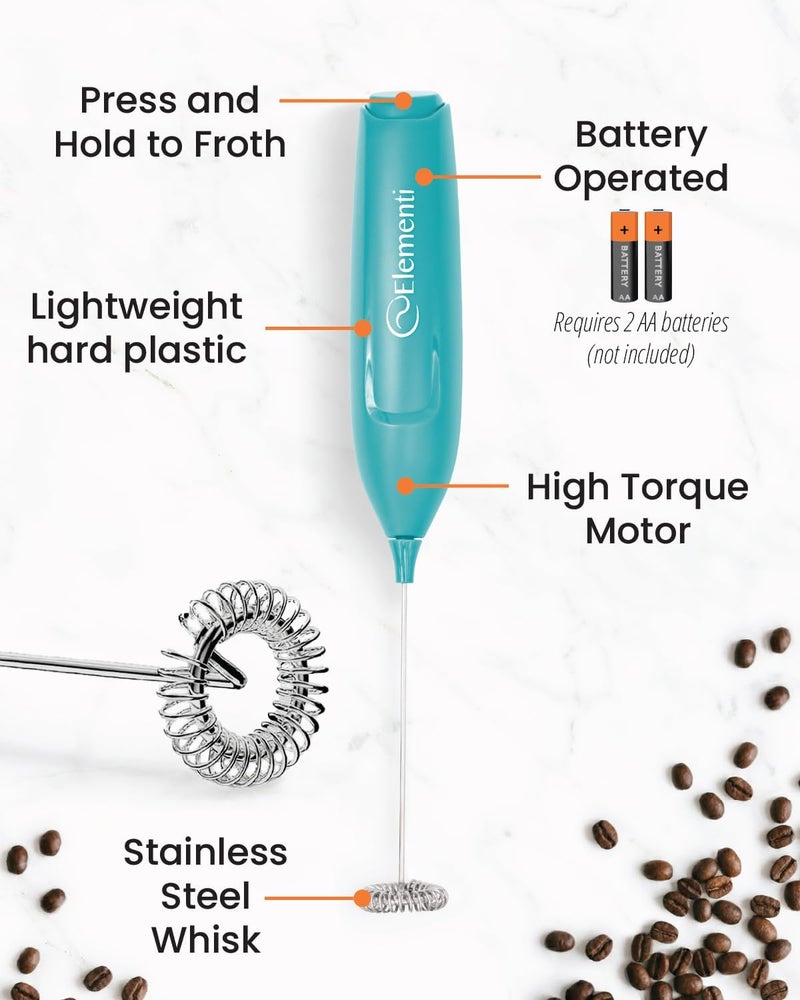 Elementi Powerful Frother Wand – Lightweight Milk Frother & Drink Mixer Handheld, Matcha Whisk for Dreamy Lattes, Powerful Coffee Mixer Wand & Blender Stirrer - Make Creamy Cappuccinos at Home (Teal) - Image 3